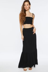 BLACK Smocked Cropped Cami & Tiered Skirt Set, image 1