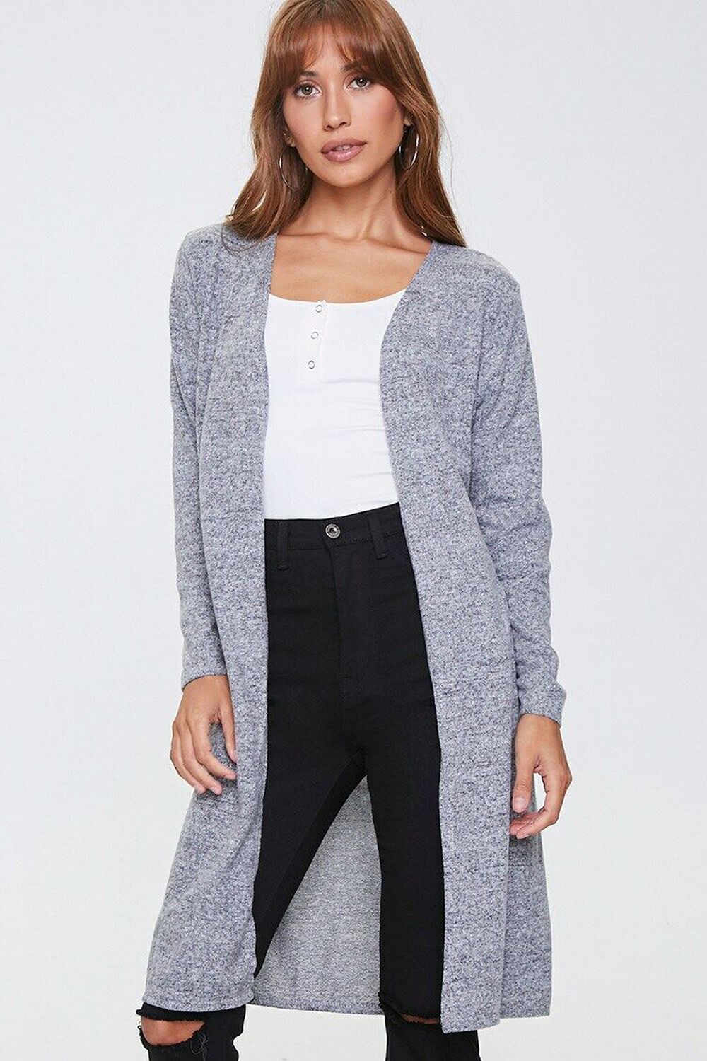 Heathered Open-Front Cardigan