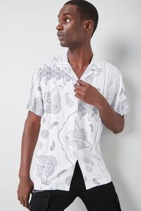 WHITE/BLACK Paisley Print Button-Front Shirt, image 1