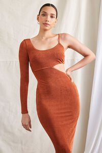 BROWN One-Sleeve Cutout Mini Dress, image 1