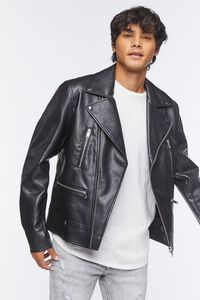 BLACK Faux Leather Moto Jacket, image 6