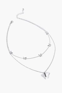 SILVER Layered Butterfly Pendant Choker Necklace, image 2