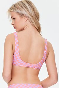 SALMON/LAVENDER Checkered Split Neck Bikini Top, image 3