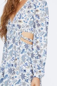 WHITE/BLUE Floral Print Cutout Midi Dress, image 5