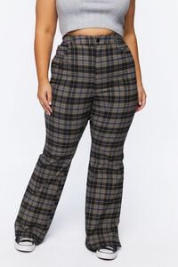 GREY/MULTI Plus Size Plaid Split Flare Pants, image 2