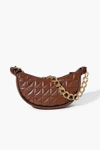 BROWN Quilted Faux Leather Shoulder Bag, image 2