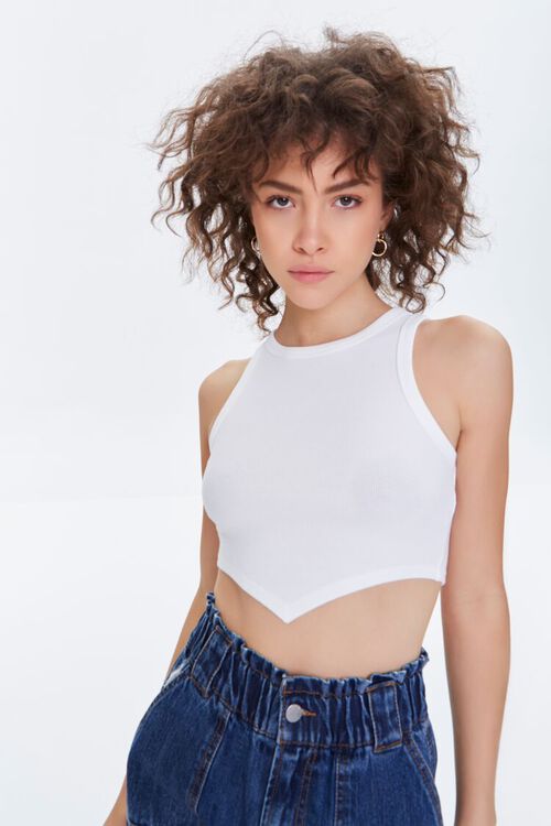 WHITE Scalloped Cropped Tank Top, image 2