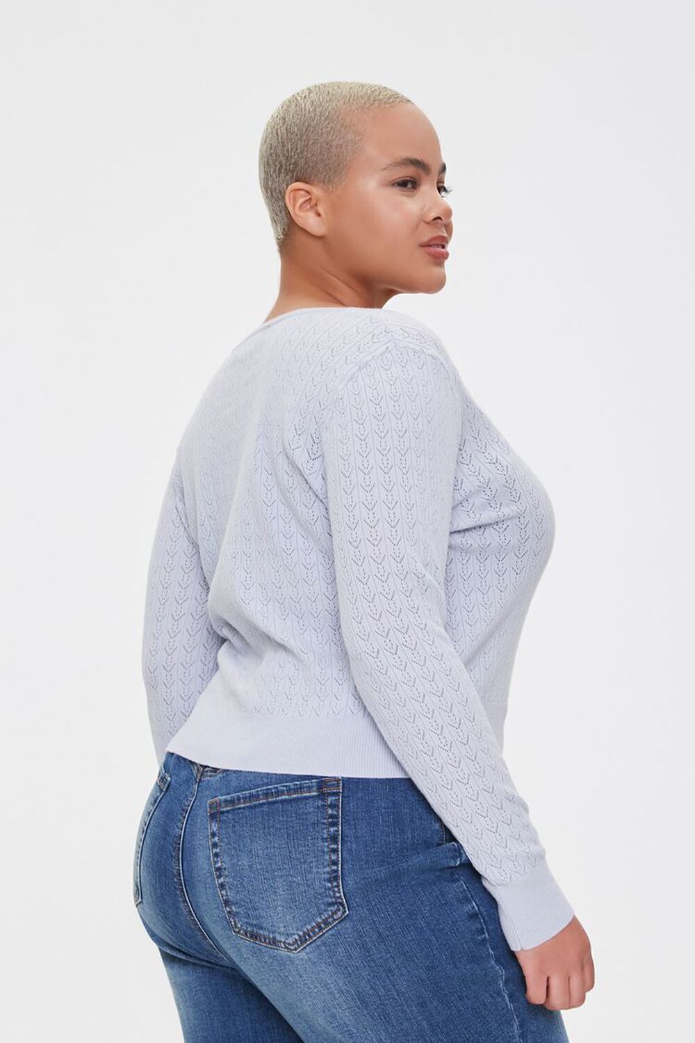 Plus Size Pointelle Cardigan Sweater, image 2