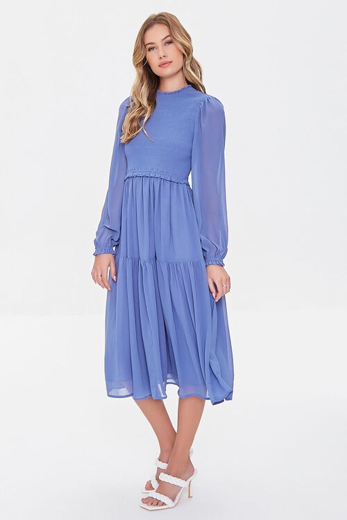 BLUE Smocked Peasant-Sleeve Dress, image 4