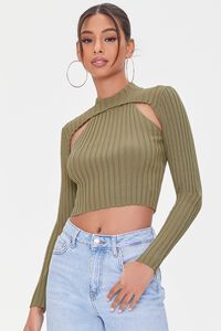 OLIVE Ribbed Cutout Cropped Sweater, image 1