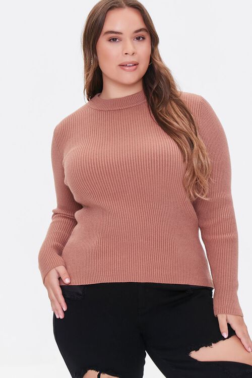 MOCHA Plus Size Ribbed Crew Sweater, image 1