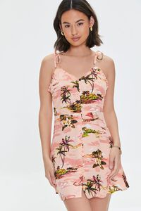 PEACH /MULTI Tropical Ruffled Cami Dress, image 1