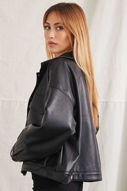 BLACK Faux Leather Drop-Sleeve Jacket, image 2