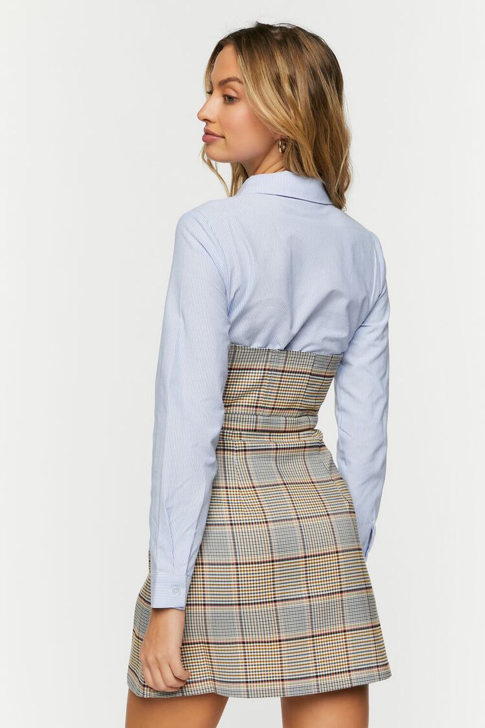 BLUE/MULTI Plaid Bustier Combo Mini Dress, image 3