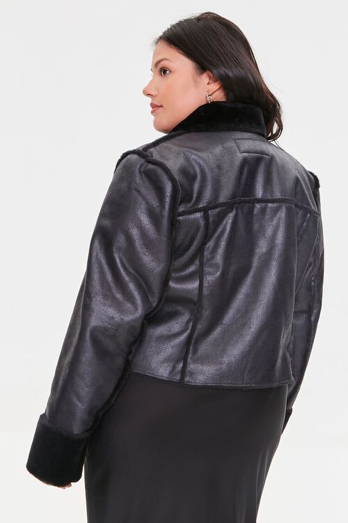 BLACK Plus Size Faux Leather Jacket, image 3