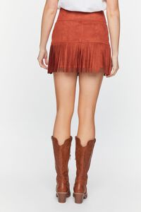 BROWN Belted Faux Suede Fringe Mini Skirt, image 4