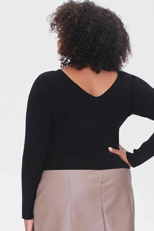 BLACK Plus Size Ribbed V-Neck Sweater, image 3