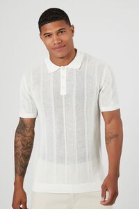 WHITE Ribbed Textured Polo Shirt, image 1