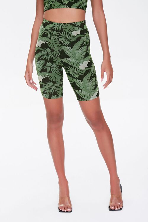 BLACK/MULTI Tropical Leaf Biker Shorts, image 5