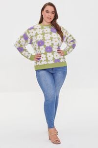 AVOCADO/MULTI Plus Size Textured Floral Sweater, image 4