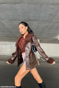 BROWN Faux Leather Belted Faux Shearling Jacket, image 1