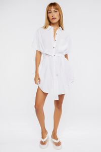 WHITE Tie-Waist Mini Shirt Dress, image 4