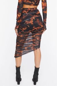 BLACK/ORANGE Flame Print Mesh Midi Skirt, image 4