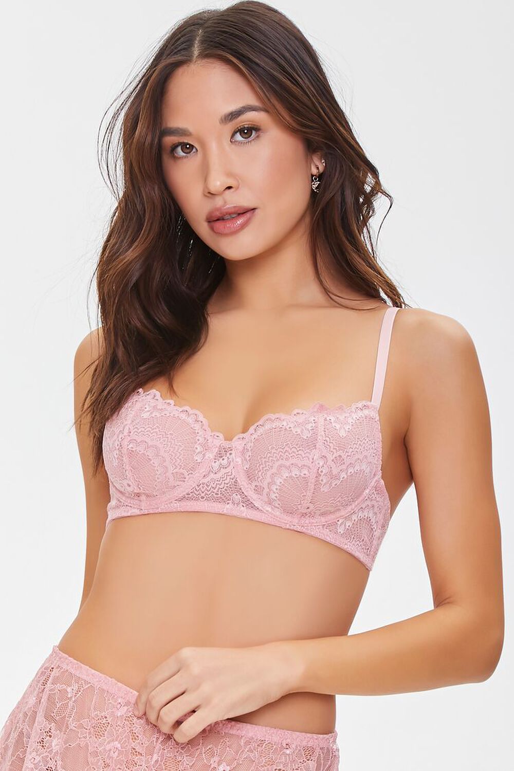 PINK Scalloped Lace Underwire Bra, image 1