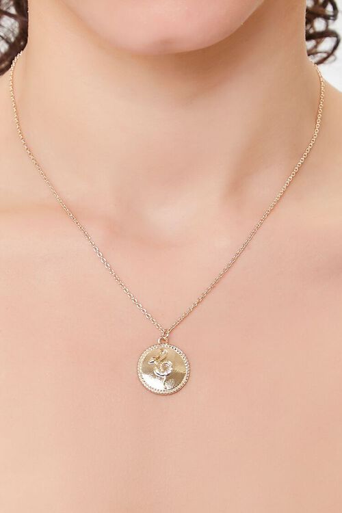 GOLD Snake Disc Pendant Chain Necklace, image 1