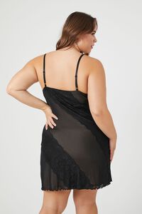 BLACK Plus Size Lace Mesh Slip Dress, image 4