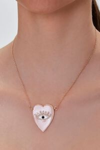 GOLD/PINK Eye Heart Pendant Necklace, image 1