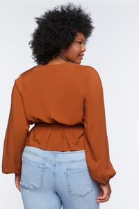 ROOT BEER Plus Size Shirred Puff Sleeve Top, image 4