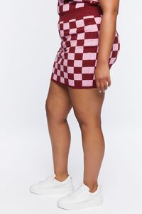 PINK/MAROON Plus Size Checkered Sweater-Knit Mini Skirt, image 3