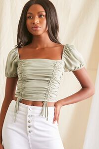 SEAFOAM Ruched Puff-Sleeve Top, image 1