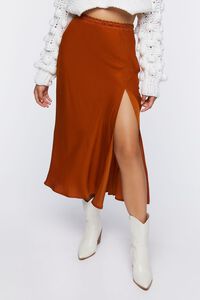 ROOT BEER Satin Side-Slit Midi Skirt, image 3