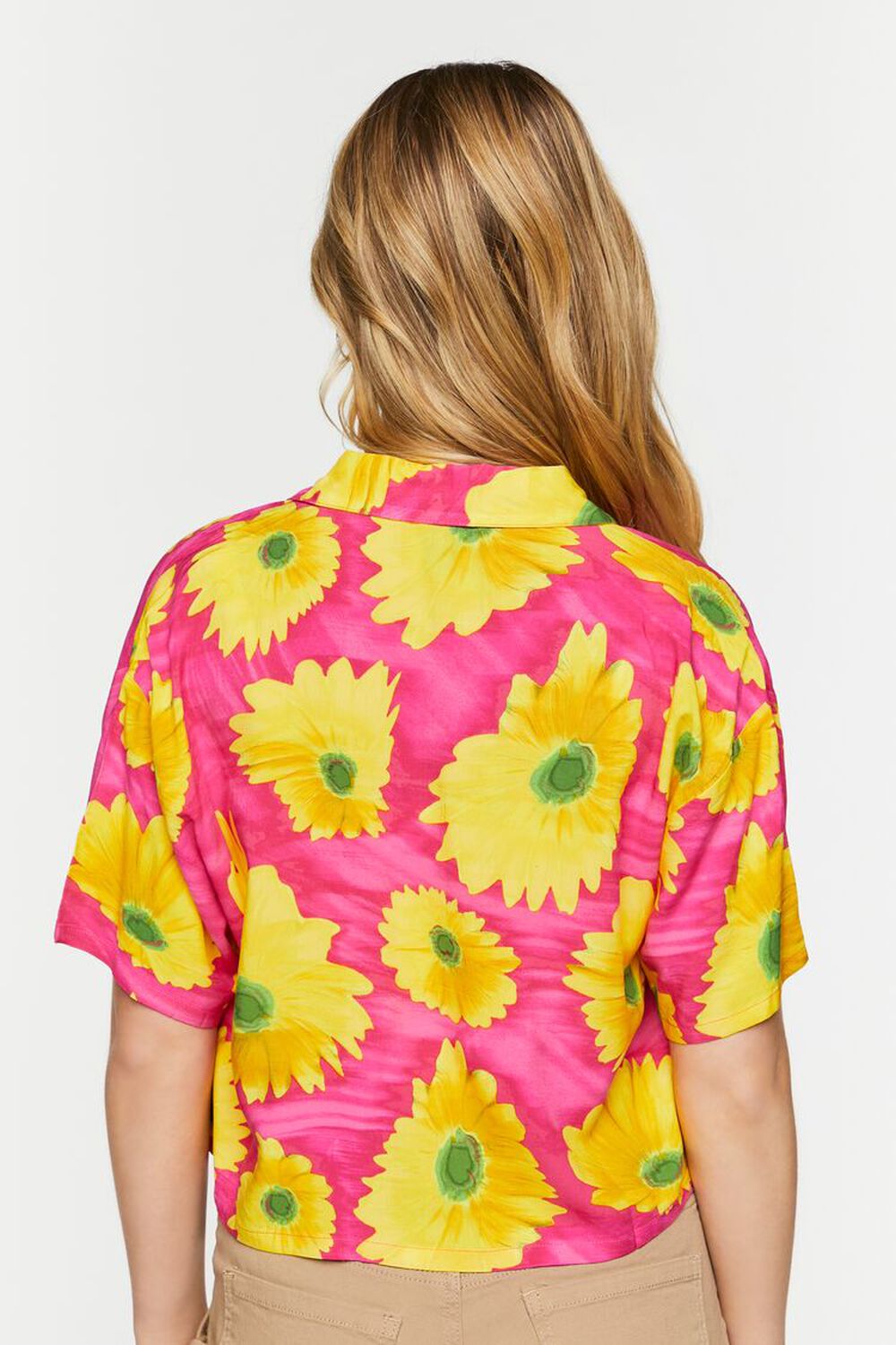 PINK/MULTI Sunflower Print Cropped Shirt, image 3