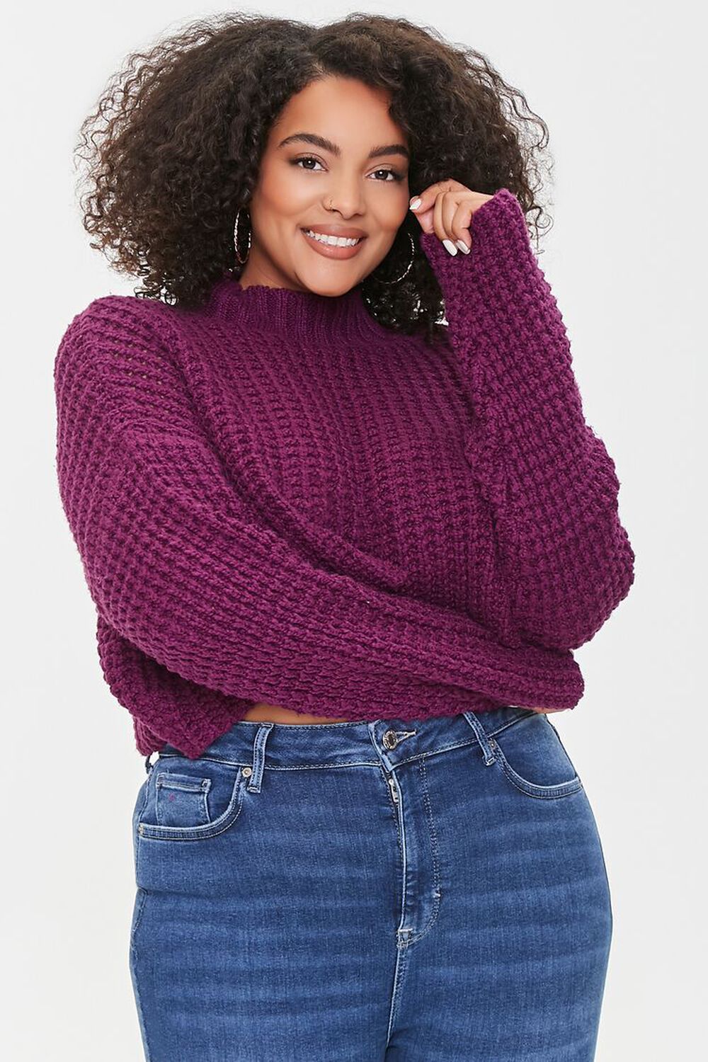 PURPLE Plus Size Open-Knit Sweater, image 1
