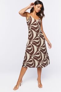 BROWN/MULTI Abstract Print Cami Midi Dress, image 1