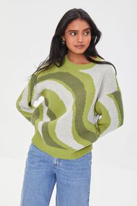 GREEN/MULTI Abstract Print Drop-Sleeve Sweater, image 1