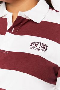 BURGUNDY/MULTI Plus Size Striped Rugby Shirt, image 5