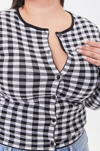 BLACK/WHITE Plus Size Checkered Cardigan Sweater, image 5