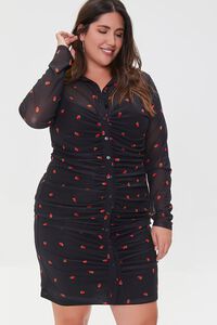 BLACK/MULTI Plus Size Mesh Strawberry Print Dress, image 1