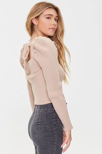 TAUPE Ribbed Self-Tie Fitted Sweater, image 2