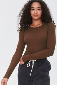 BROWN Lace-Up Long-Sleeve Bodysuit, image 1