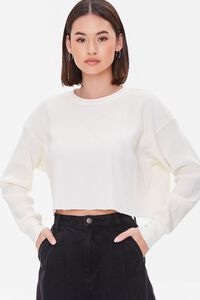 IVORY Ribbed Knit Cropped Sweater, image 1