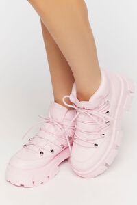 PINK Lace-Up Lug Sole Ankle Booties, image 1