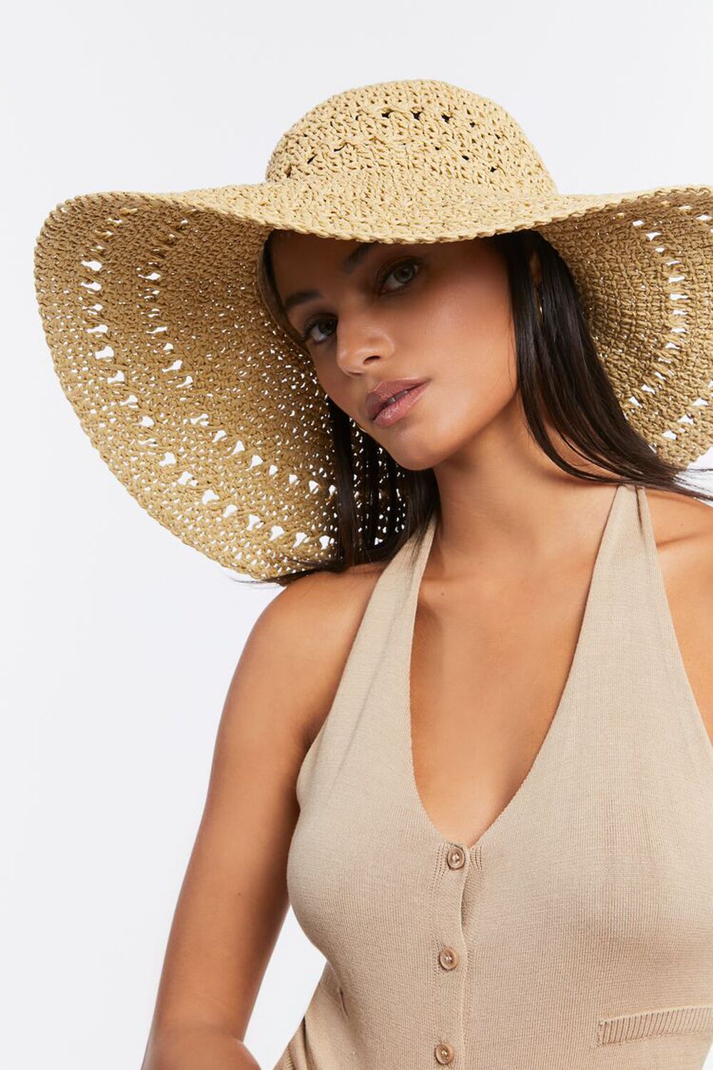 NATURAL Basketwoven Straw Sun Hat, image 1