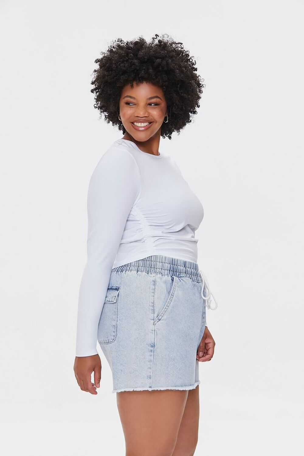 WHITE Plus Size Ruched Crop Top, image 2