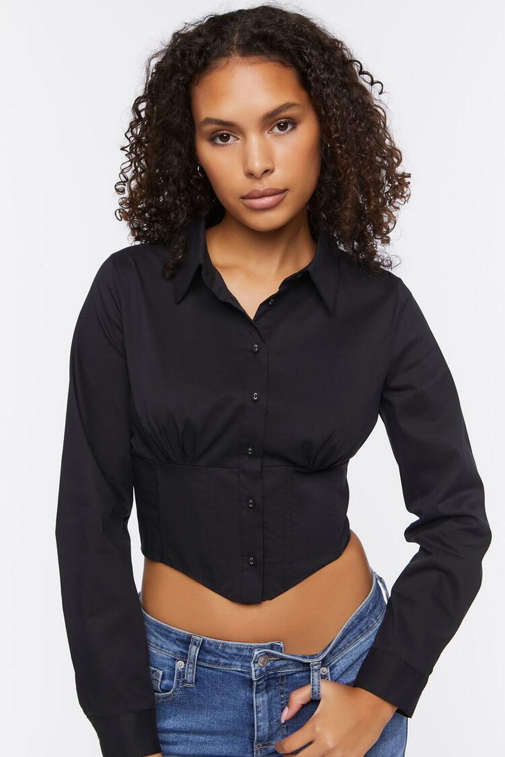 BLACK Cropped Poplin Shirt, image 1