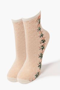 CREAM/MULTI Embroidered Floral Crew Socks, image 1